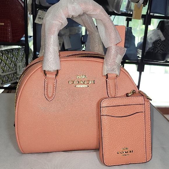 Coach Crossgrain Leather Sydney Satchel + Zip Card Case  IM/Light Coral - Picture 1 of 8